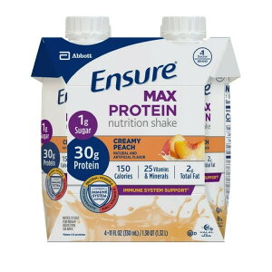 �G���V���A �}�b�N�X �v���e�C�� �V�F�C�N �N���[�~�[�s�[�` 330ml 4�{ Ensure Max Protein Shake, 30g Protein, Creamy Peach, 11 fl oz, 4 Pack �y�����񂹏��i�z