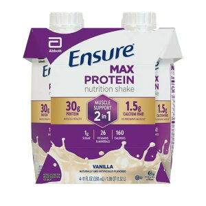 �G���V���A �}�b�N�X �v���e�C�� �V�F�C�N �}�b�X���T�|�[�g 2in1 �o�j�� 330ml 4�{ Ensure Max Protein Shake, 2-in-1 Muscle Support, 30g Protein, Vanilla, 11 fl oz, 4 Pack �y�����񂹏��i�z