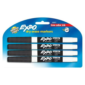 �G�L�X�| ��L�h���C�C���[�X�}�[�J�[ �׎��^�C�v �u���b�N 4�{�Z�b�g Expo Low Odor Dry Erase Markers, Fine Tip, Black, 4 Count �y�����񂹏��i�z