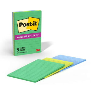 �|�X�g�E�C�b�g ���S�� ���r�m�[�g ��10.2cm × 15.2cm �O���[�����u���[�n�A�\�[�g 3���Z�b�g Post-it Super Sticky Notes, Lined, Assorted Greens and Blues, 3 Pads �y�����񂹏��i�z