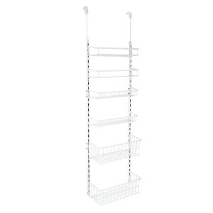 �y�E�H���}�[�gPB�z���C���X�e�C�Y �h�A�|�����[���b�N 6�i �z���C�g Mainstays Powder Coated Metal Over the Door Rack Organizer, 6 Tier Adjustable Shelves, W �y�����񂹏��i�z