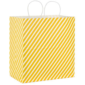 �z�[���}�[�N �G�N�X�g���f�B�[�v�M�t�g�o�b�O �C�G���[���z���C�g �΂߃X�g���C�v Hallmark Extra-Deep Gift Bag (Yellow and White Diagonal Stripes) �y�����񂹏��i�z