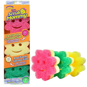 �X�N���u�_�f�B �X�N���u�}�~�[ �p���[�t�����[ ���ʃX�|���W 3�� Scrub Daddy Scrub Mommy Power Flower Dual-Sided Cleaning Sponges, 3 Count �y�����񂹏��i�z