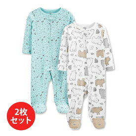 【在庫限り！】シンプル ジョイズ バイ カーターズ コットンフット ベビー服 2Wayジッパー 2枚セット Simple Joys by Carter&apos;s くま 動物 こども服 男の子 女の子