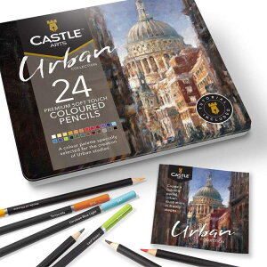 Castle Art Supplies �A�[�o���X�P�b�` 24�F���M�Z�b�g �u���L������ Castle Art Supplies Urban Sketching 24 Colored Pencil Set in Tin Box Premium Quality Smooth Pigmented Cores Perfect for Cityscape Art �y�����񂹏��i�z