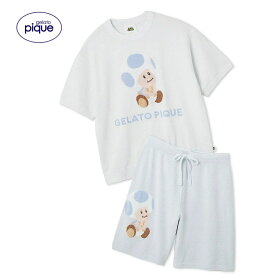 【新品】【即納】【BLU キノピオ PMNT252013】【Mサイズ】gelato pique ジェラート ピケ 【スーパーマリオ】【メンズ】キノピオ＆ヨッシージャガードプルオーバーハーフパンツセット　ジェラピケ 部屋着