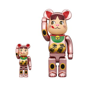 【新品】1週間以内発送 BE@RBRICK 招き猫 ペコちゃん 金運ダブル小判 桃金メッキ 100% & 400% まねきねこ ぺこちゃん ベアブリック