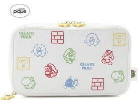 【新品】【即納】【OWHT 白 ホワイト】gelato pique ジェラート ピケ 【スーパーマリオ】アソート柄ガジェットポーチ PWGB241630　総柄プリント ジェラピケ 女の子 かわいい プレゼント 収納 メイク 小物 ぽーち