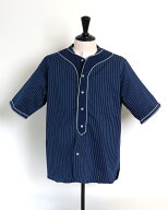 ナイジェル・ケーボン BASEBALL SHIRT SHORT SLEEVE COTTON WABASH INDIGO 半袖シャツ NIGEL CABOURN