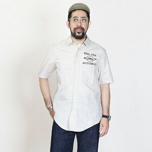 �t���[�z�C�[���[�Y BIG BERTHA CUSTOM S/S SHIRT ATLAS CYCLE CO. 5.5oz COTTON × LINEN CHAMBRAY RAW WHITE FREEWHEELERS
