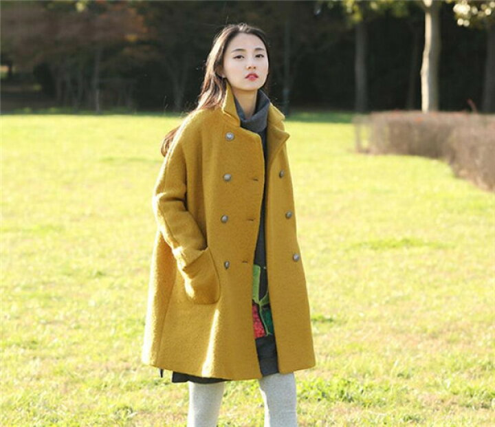 楽天市場 送料無料 レディース 新作 ミディアム丈チェスターコート 羽織り アウター ダッフルコート レディース コート 冬 秋 ミドル丈 チェスターコート ロング 大人可愛い おしゃれ きれいめ ゆったり 無地 ネイビー グレー イエロー 暖かい 通勤 七分袖 Sperling