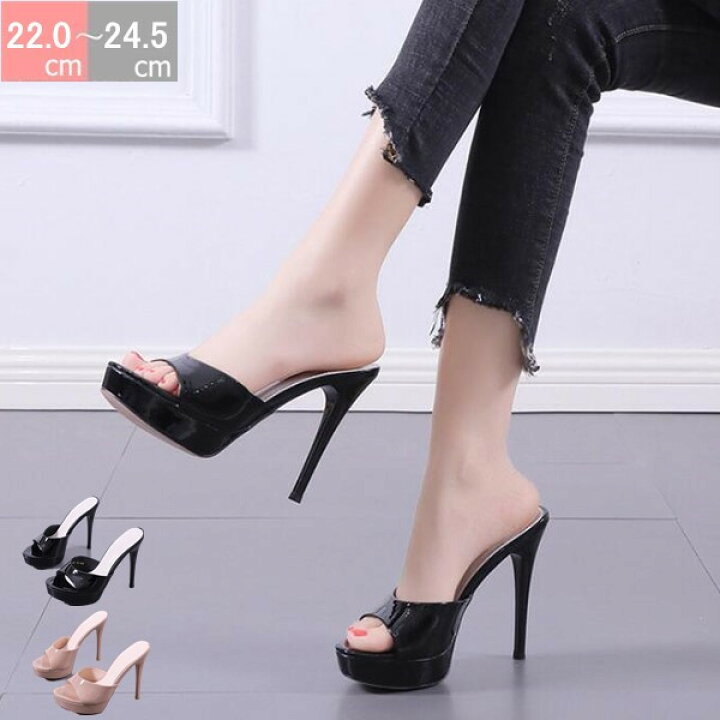 楽天市場 サンダル レディース ミュール ヒール 痛くない 脱げない 靴 黒 ブラック 美脚 疲れにくい ハイヒール 高い ヒール高め ストラップ クロスストラップ レディースサンダル エナメル 黒 つっかけ 靴 シューズ イベント フォーマル おしゃれ ストーム付き パーティ