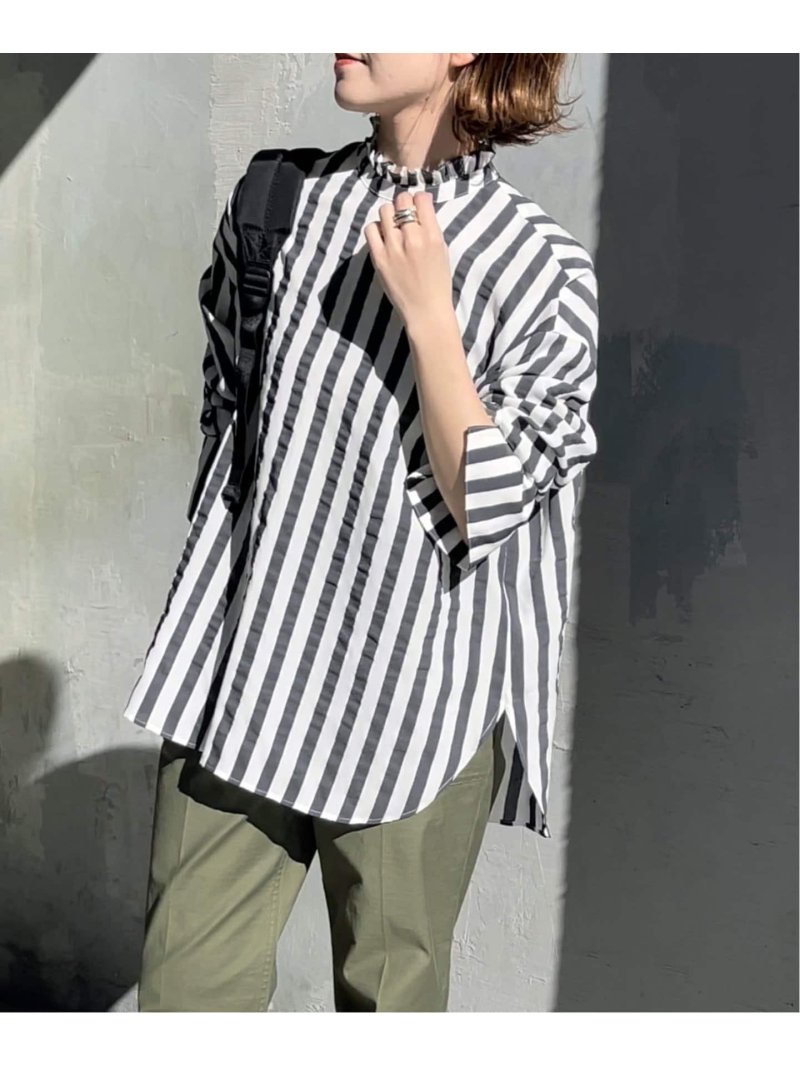 ≪WEB限定追加≫フリルカラーストライプシャツ Spick & Span スピックアンドスパン トップス シャツ・ブラウス  ネイビー【送料無料】[Rakuten Fashion] | Spick＆Span