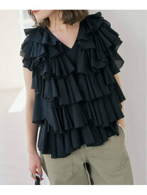 《一部店舗+WEB限定 / 追加予約》AAYUSHI / アユーシ レイヤードラッフル ブラウス Spick & Span スピックアンドスパン トップス シャツ・ブラウス ホワイト ブラック【先行予約】*【送料無料】[Rakuten Fashion]