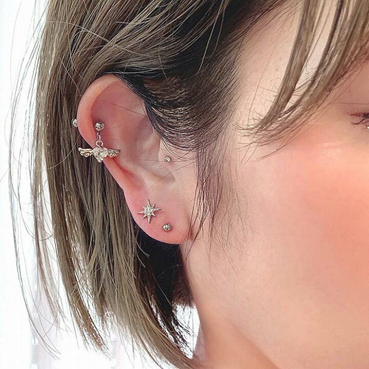 楽天市場 ボディピアス 軟骨ピアス 14g 16g 媚びない可愛さ キュービックウイング デザイン 0651 ボディーピアス Spicylips