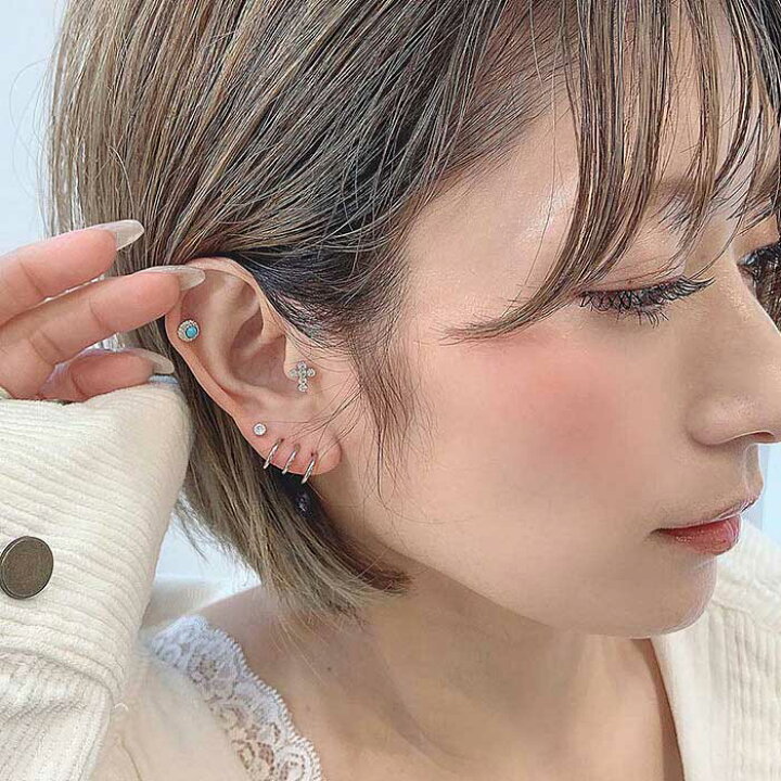 楽天市場 ボディピアス 軟骨ピアス 14g 16g こなれ感upエスニック調 シルバーバーベル ターコイズ 他カラー0861 Spicylips