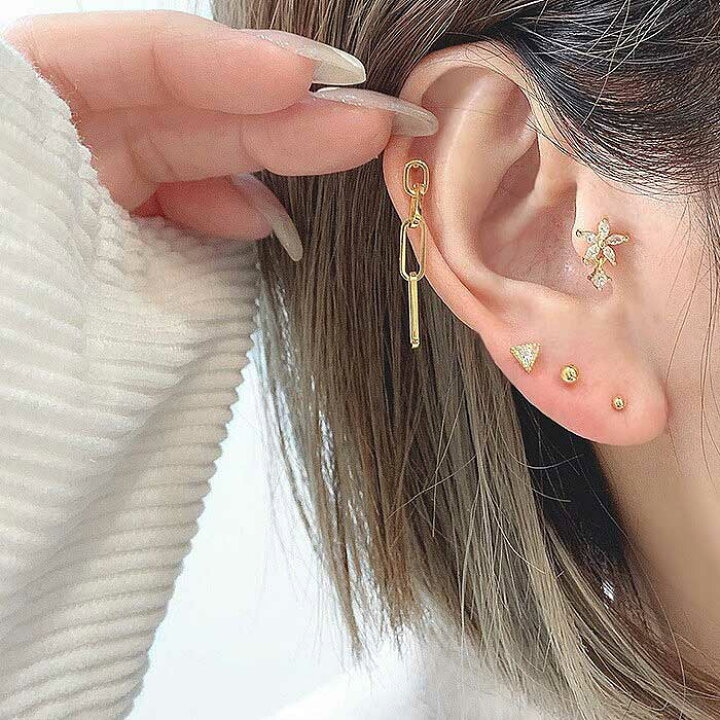 楽天市場 ボディピアス 軟骨ピアス 16g トラガス にもオススメ 揺れるボトム が可愛い Cz フラワー ラブレット ホールに負担の少ないインターナル 1124 Spicylips