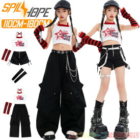 白 タンクトップ キッズ ダンス衣装 セットアップ 女の子 チア チアガール 上下セット 肩だし へそ出し おしゃれ アームカバー トップス 黒 カーゴパンツ サルエルパンツ 韓国 k-pop ジャズダンス ヒップホップ ベルト 発表会 演出服 団体服 舞台服 練習着 ストーリー系
