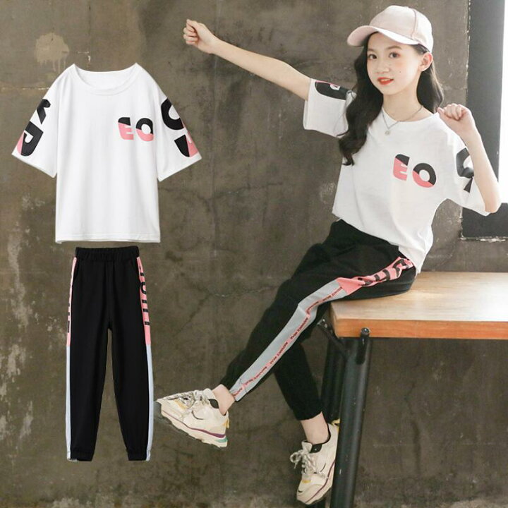 楽天市場 セットアップ キッズ 上下セット 子供服 半袖ｔシャツ 長丈パンツ 女の子 スポーツ スウェットセット パジャマ ジャージ 普段着 春夏 新作 ホワイト ブラック 110 1 130 140 150 160 スピルホープ