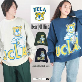 UCLA くま ビッグ ロゴ クルーニット セーター メンズ レディース 長袖 ブランド ユーシーエルエー ストリート系 アメカジ ウエストシー アイボリー グリーン ネイビー ブルー キャラクター 秋服 冬服 westsea