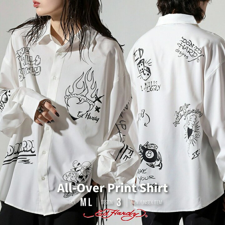 楽天市場】EdHardy エドハーディー 長袖プリントシャツ 総柄 