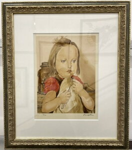 藤田嗣治 『フォークを持つ少女』 シルクスクリーン版画