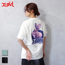 X-girl（エックスガール) TWO TONE RABBIT S/S TEE (105241011022) レディース ロゴ トップス Tシャツ ストリート カジュアル ゆったり ラビット うさぎ プリント