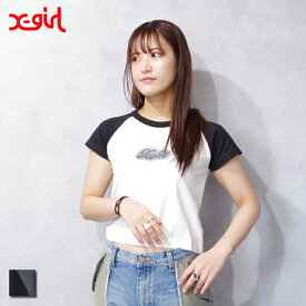 X-girl（エックスガール) SPRAY PRINT AND EMBROIDERY S/S RAGLAN BABY TEE (105241011021) レディース ロゴ トップス Tシャツ ストリート カジュアル タイト ちびT