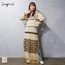 Ungrid (アングリッド) 透かし編みニットワンピース (112420317201/1124203172) レディース 24SS カラバリ 透け感 ロングワンピース こなれ感 主役 夏 配色 マキシワンピース 総柄