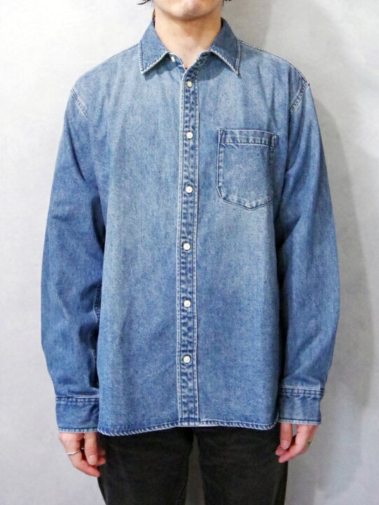 中古】デンハム DENHAM パッチワークシャツ 長袖 コットン 青 ブルー  