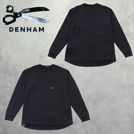 DENHAM(デンハム) 7 POCKET LS TEE (1211052511) メンズ プレミアム Tシャツ ロングスリーブ クルーネック シンプル ロゴ インナー ブラック 黒 コットン100% 着心地抜群 カジュアル 刺繍