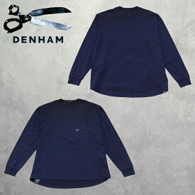 DENHAM(デンハム) 7 POCKET LS TEE (1211052512) メンズ プレミアム Tシャツ ロングスリーブ クルーネック シンプル ロゴ インナー ネイビー 紺 コットン100% 着心地抜群 カジュアル 刺繍