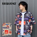 【CS限定価格】SEQUENZ シークエンズ TJ VINTAGE OPENCOLLAR SS SHIRTSS (23570908) メンズ トップス シャツ トムとジェリー トムジェリ 総柄 ボタン 半袖 ロゴ オーバーサイズ ゆったり ポケット カジュアル ストリート アメカジ ワーク ベージュ ブラック 黒 春夏