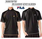 水着 メンズ ラッシュガード FILA/フィラ/Tシャツタイプクールなラインステッチ/ブラック/ゴールド/グレー/M/L/LLストレッチ素材の半袖タイププール/スポーツ/水泳/サーフィン/ダイエット/紳士