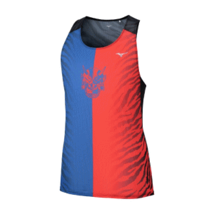Mizuno ランニングシャツ レッド/ブラック ONIHAYAI】クイックドライグラフィックTシャツ|J2MAC00599