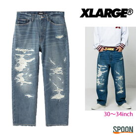 エクストララージ パンツ XLARGE CRASH DENIM PANTS ライトインディゴ 30inch 32inch 34inch 101223031012 メンズ ボトム ボトムス ズボン ストリート カジュアル ブランド ワイドパンツ ロングパンツ デニムパンツ ダメージデニム 中学生 高校生 大学生 学生 トレンド