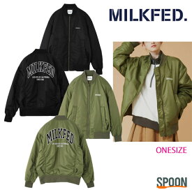 ミルクフェド アウター MILKFED MA-1 FLIGHT JACKET ブラック オリーブ ONESIZE 103224021004 アウター ジャケット ブルゾン レディース MA-1 オーバーサイズ ガーリー ロゴ ショート丈 メンズライク ドロップショルダー ロゴ刺繍 中学生 高校生 大学生 学生 トレンド