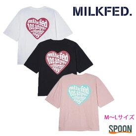 20%OFF MILKFED ミルクフェド tシャツ HEART LOGO WIDE S/S TEE 103242011024 レディース トップス カットソー 半袖 五分丈 ゆったり おしゃれ ロゴt フットボールtシャツ ティーシャツ カジュアル ガーリー ハート ビッグ 中学生 高校生 大学生