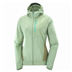 SALOMON サロモン トレイルランニング ウインドブレーカー ジャケット BONATTI Cross Wind FZ Hoodie Jacket JKT W Lily Pad / DEEP LICHEN GREEN LC2129900