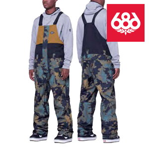 【エントリーで全品P10倍★マラソン期間】 日本正規品 スノーボード ウェア パンツ シックスエイトシックス 686 MEN'S FRONTIER SHELL BIB Breen Nebula Colorblock メンズ 男性 ビブパンツ 23-24
