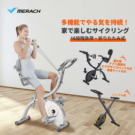 フィットネスバイク 折りたたみ エアロバイク ルームバイク スピンバイク メーター マット付き アプリ連携 静音 背もたれ エクササイズバンド付き 家庭用 トレーニングマシン コンパクト 負荷16段階 運動不足解消 筋トレ ダイエット器具 初心者 MERACH