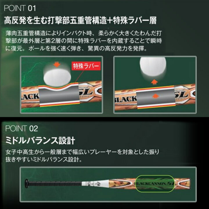 楽天市場】ソフトボールバット 3号用 / ブラックキャノン5L ゼット 