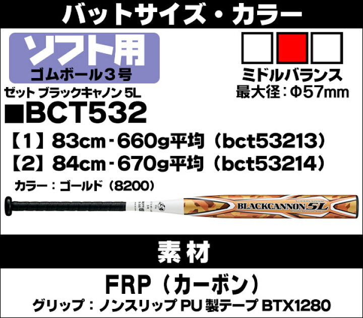 楽天市場】ソフトボールバット 3号用 / ブラックキャノン5L ゼット 