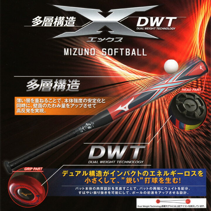 楽天市場】ソフトボールバット 2号用 / X ミズノ 2号 ゴムボール用 X 