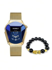 [ お取寄商品 7から10営業日程度でお届け予定 ] 腕時計 メンズ セット 2点セット 流行りの創造的な大型文字盤クオーツ時計+ブレスレット