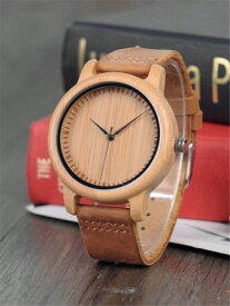 [ お取寄商品 7から10営業日程度でお届け予定 ] 腕時計 メンズ クォーツ メンズ・レディース用 竹製腕時計 ブラウンカウレザーストラップ アナログクオーツ 腕時計