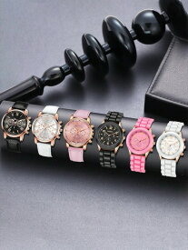 [ 8日から12日程度でお届け予定 ] 腕時計 レディース セット 6点セット レディース ファッショナブルでカジュアルな ミックススケール クラシック 3針 クォーツ 腕時計、デイリーウェアやデコレーション、ホリデーギフトに最適