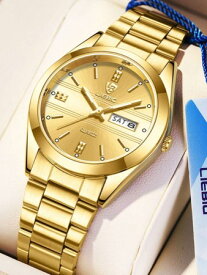[ お取寄商品 7から10営業日程度でお届け予定 ] 腕時計 レディース セット 2個/セット カップル ゴールド ステンレス鋼 ストラップ ビジネス ラインストーンデコレーション バレンタインデーに ギフト カレンダー・クォーツ腕時計