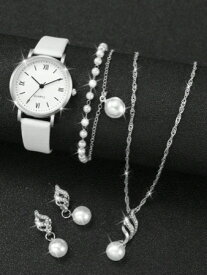 [ お取寄商品 7から10営業日程度でお届け予定 ] 腕時計 レディース セット 女性用レザーファッション時計 ジュエリーセット ローマ数字 5点セット
