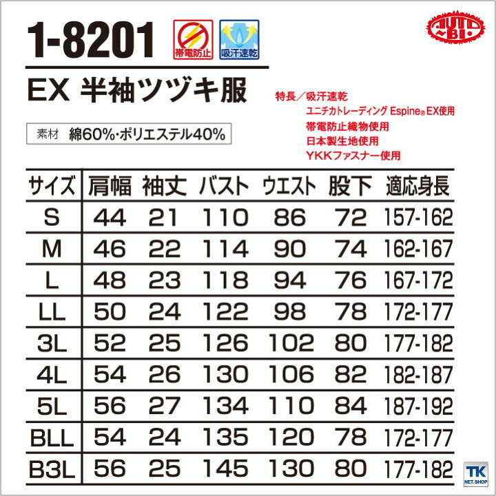 楽天市場 つなぎ ツナギ おしゃれ 作業服 作業着 ユニチカエスパインex素材吸汗速乾 半袖つなぎ Ab 8201ツナギ続服 ツヅキ つなぎ スポーツインナーsportstk